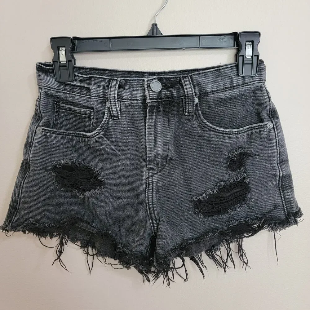 BlankNYC Black Distressed The Barrow Vintage High Rise Shorts Size 24
